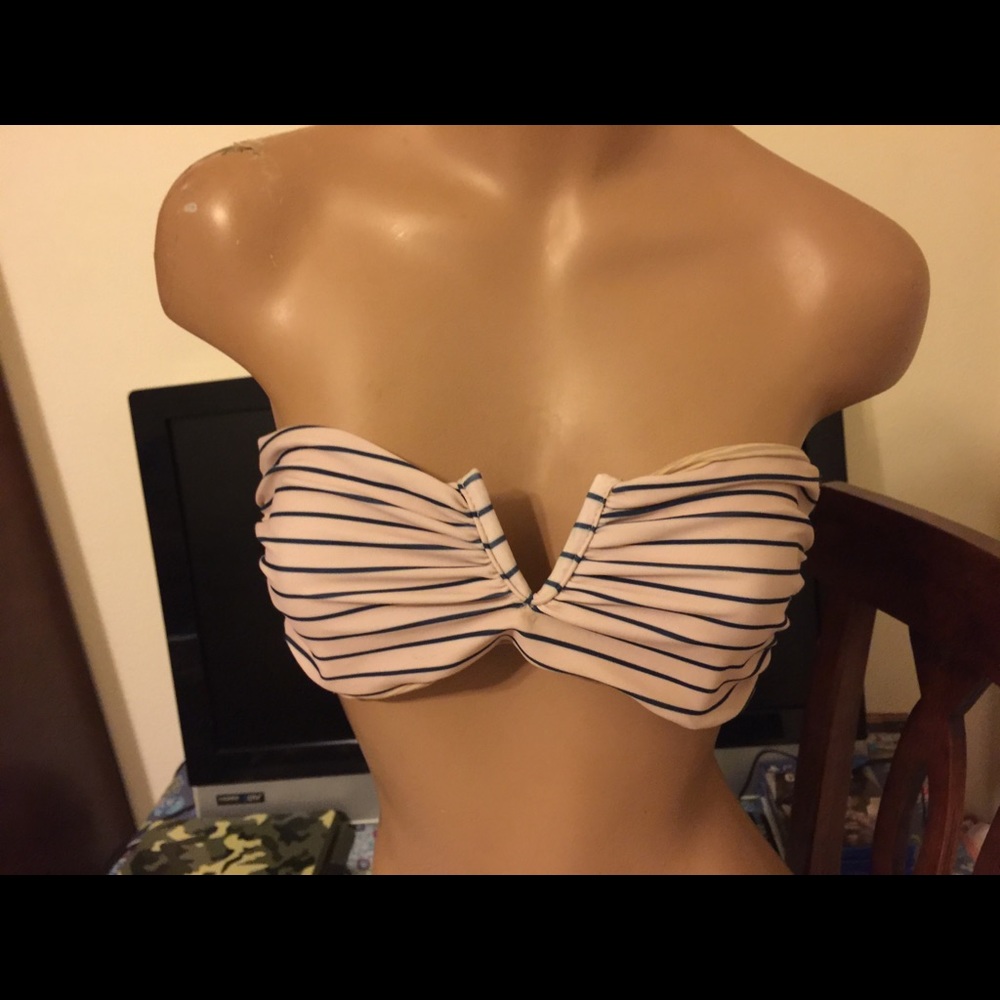 Acacia Navy Striped Cream Strapless Top